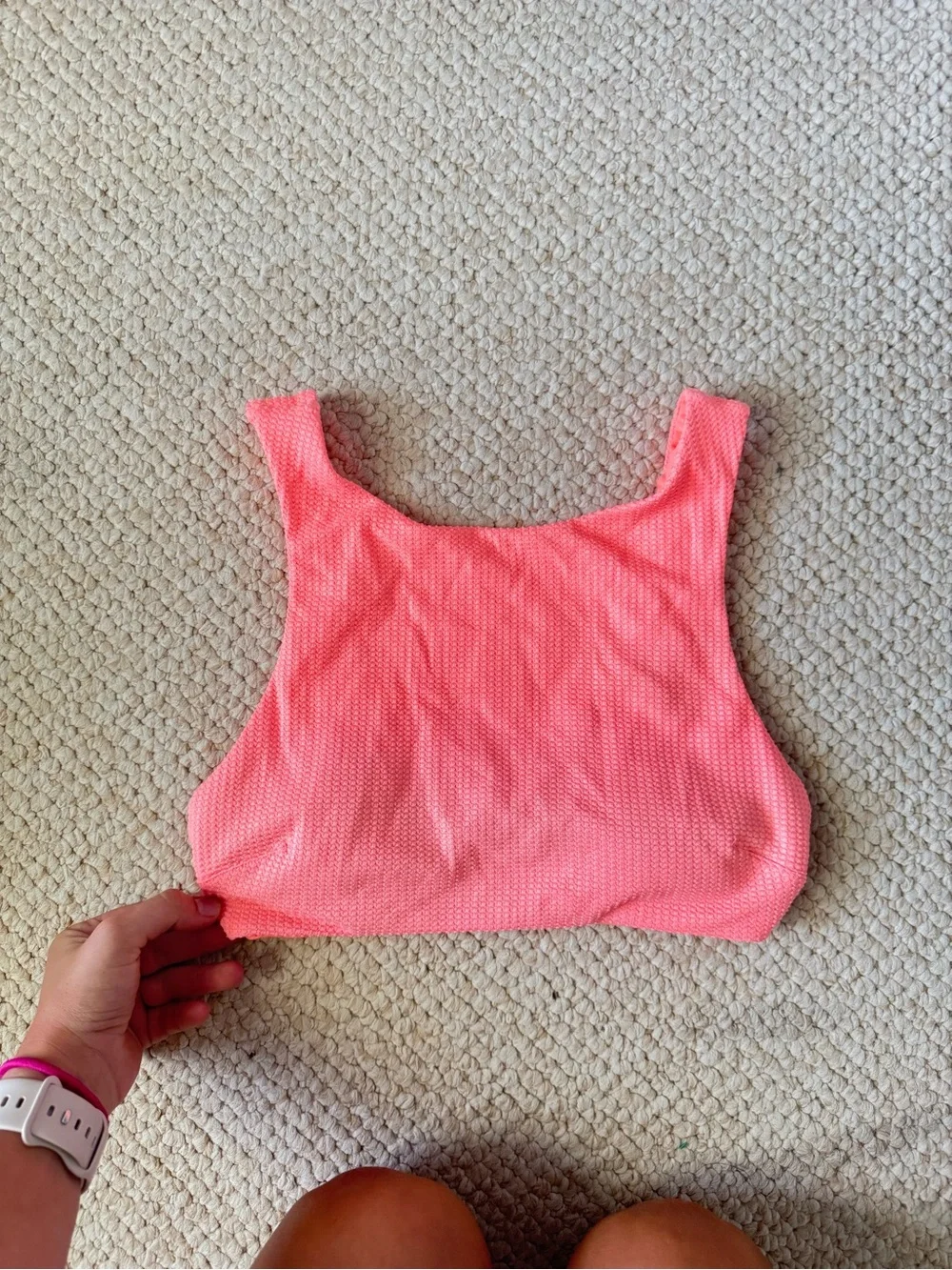 aerie Neon Coral Tank Bikini Top & Olive Green High-Neck Bikini Top Set